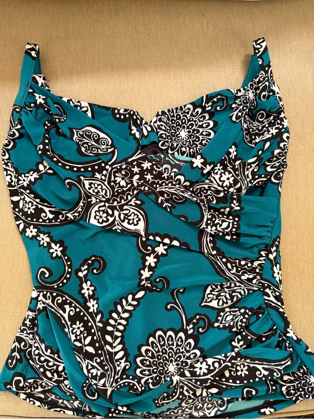 Women’s Teal Floral Print Ruched Tank Top